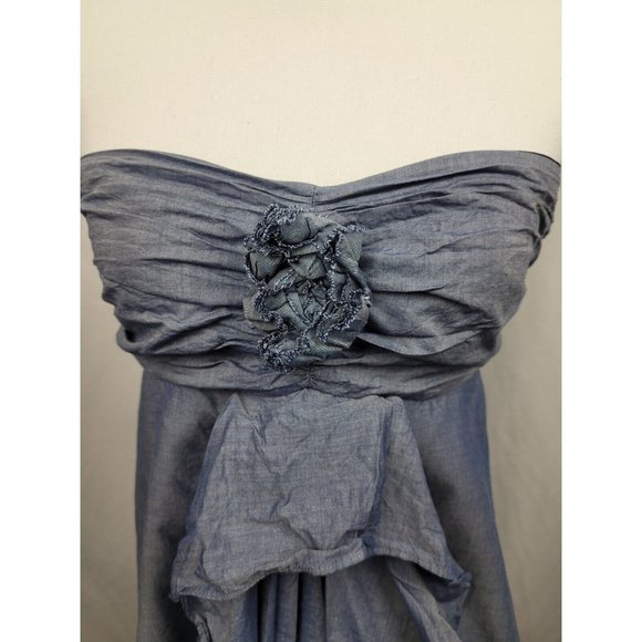 J.Crew Strapless Chambray Rose and Ruffle A-Line Dress 100% Cotton Size 0 - Picture 2 of 9